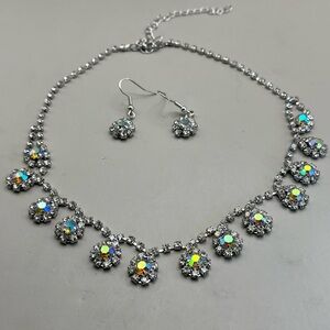 Mesmerizing Silver and Iridescent Crystal Necklace and Earring Set